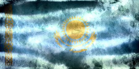 Kazakhstan flag - realistic waving fabric flagの写真素材