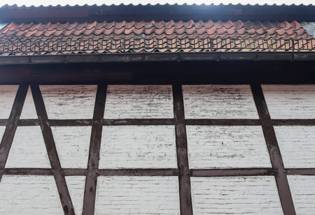Beautiful texture of old vintage half timbered brick walls found in Germanyの写真素材