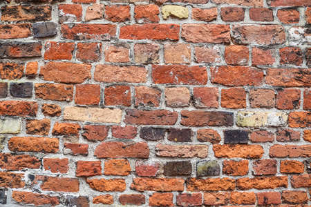 Old red rick wall. Texture of old weathered brick wall panoramic background.