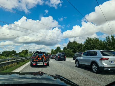 View from a car driving on the german highway A7 from Kiel to Flensburg towards denmark