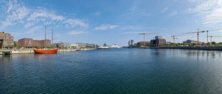 Kiel, Germany - 13.August 2021: Panorama of the port of Kiel in Germany on a sunny dayのeditorial素材