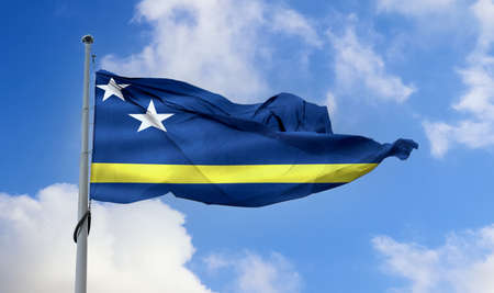 Curacao flag - realistic waving fabric flagの写真素材