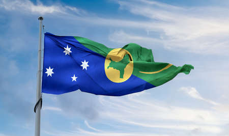 Christmas Island flag - realistic waving fabric flagの写真素材