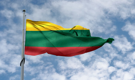 Lithuania flag - realistic waving fabric flagの写真素材