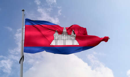 Cambodia flag - realistic waving fabric flagの写真素材