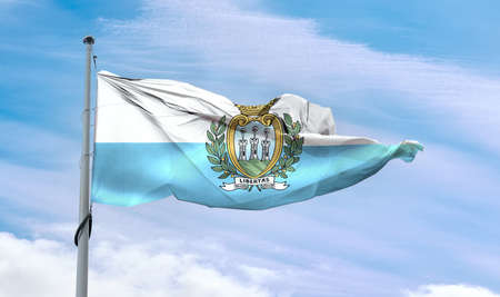 3D-Illustration of a San Marino flag - realistic waving fabric flag.