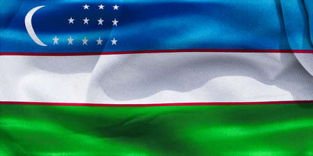 3D-Illustration of a Uzbekistan flag - realistic waving fabric flag.の写真素材