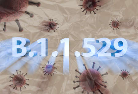 3D-Illustration of colorful isolated corona virus mutation covered by plastic film