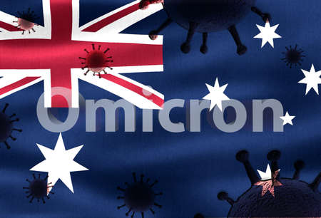 3D-Illustration of the corona variant Omicron on a Australia flagの写真素材