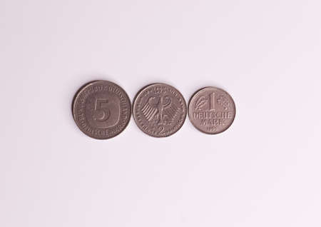 Several coins of the no longer current currency Deutsche Mark from Germany