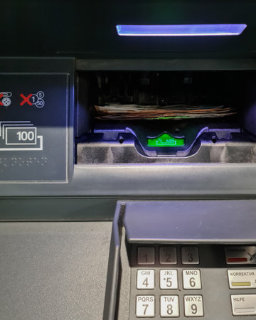 Kiel, Germany - 16. April 2022: A German ATM of the VR Bank - display of the pin inputのeditorial素材