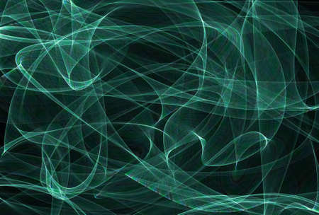 Artwork with curved colorful lines on a black background
