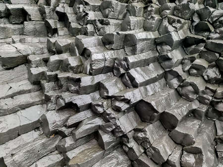 Amazing basalt rock structures at Endless Black Beach of Iceland