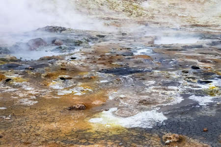 Steaming hot springs on the volcanic sulphur fields of Iceland