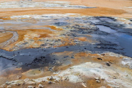 Steaming hot springs on the volcanic sulphur fields of Iceland.