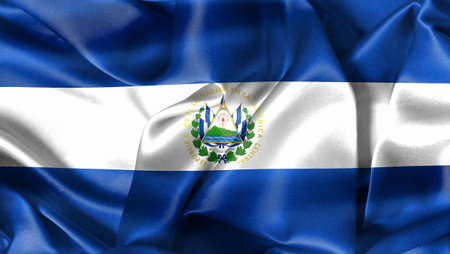 3D-Illustration of a El Salvador flag - realistic waving fabric flag.の写真素材