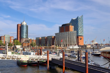 Hamburg, Germany - 27. August 2022: View of the Hamburg Elbphilharmonie building in the harbourのeditorial素材