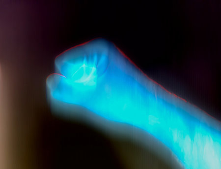 3D-Illustration of a glowing human male hand in an x-ray viewの写真素材