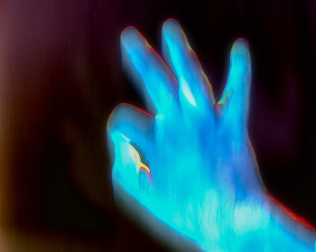 3D-Illustration of a glowing human male hand in an x-ray viewの写真素材