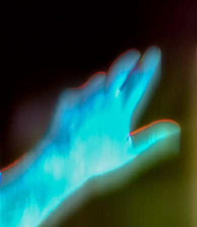 3D-Illustration of a glowing human male hand in an x-ray viewの写真素材