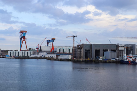 Kiel, Germany - 22. October 2022: Container and trucks waiting for the crossing to Sweden at Schwedenkaiのeditorial素材