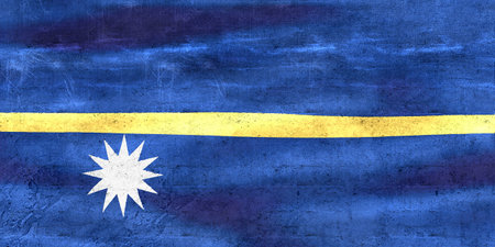 Nauru flag - realistic waving fabric flagの写真素材