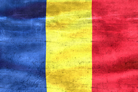 Romania flag - realistic waving fabric flagの写真素材