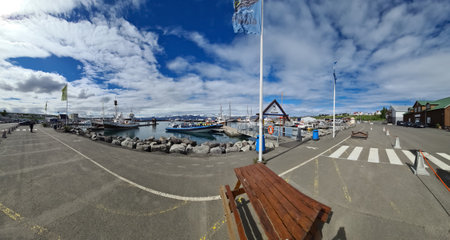 Husavik, Iceland - February 27, 2023: In the Icelandic town of Husavik with tourist ships for whale watchingのeditorial素材