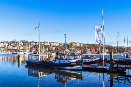 Flensburg, Germany - 03 March 2023: View of the historic harbour of Flensburg with some shipsのeditorial素材