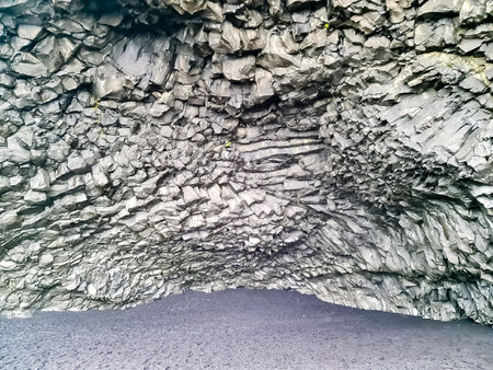 Amazing basalt rock structures at Endless Black Beach of Icelandの写真素材