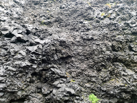 Amazing basalt rock structures at Endless Black Beach of Icelandの写真素材