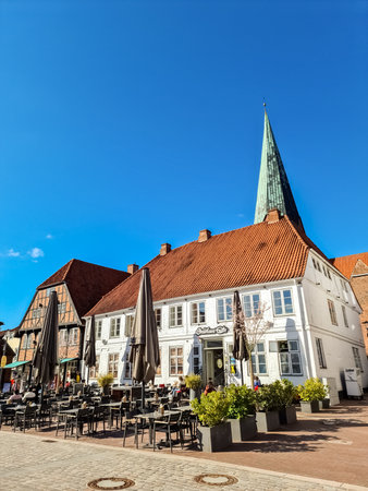 Eutin, Gernany - 05 April 2023: On the market square in Eutin in northern Germany in fine weatherのeditorial素材