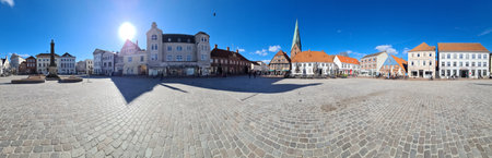 Eutin, Gernany - 05 April 2023: On the market square in Eutin in northern Germany in fine weather