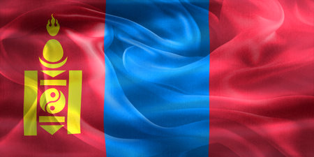 Mongolia flag - realistic waving fabric flagの写真素材