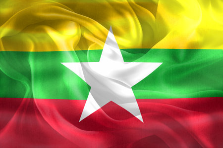 Myanmar flag - realistic waving fabric flagの写真素材