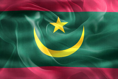 Mauritania flag - realistic waving fabric flagの写真素材