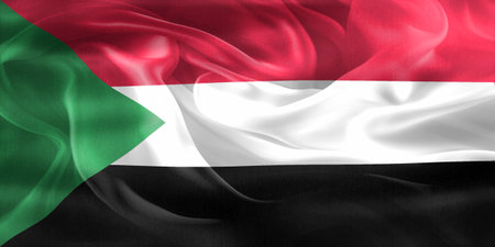Sudan flag - realistic waving fabric flagの写真素材