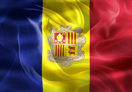Andorra flag - realistic waving fabric flagの写真素材