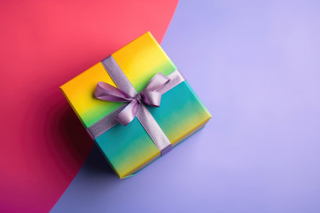 A beautiful birthday present box on a colorful background created with generative AI technologyの素材