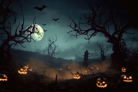 A beautiful and spooky halloween background created with generative AI technologyの素材