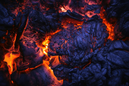Glowing ember from burning coal background texture created with generative AI technologyの素材