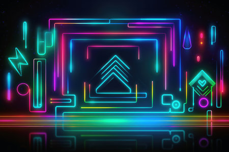 Spectacular neon light background created with generative AI technologyの素材