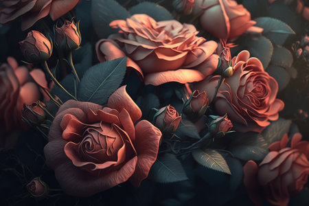 A bouquet of roses in an art style created with generative AI technologyの素材