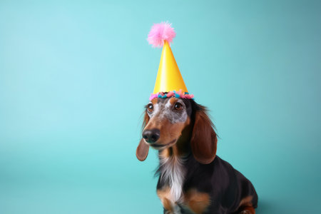 A cute dog with a party hat and party glitter created with generative AI technologyの素材