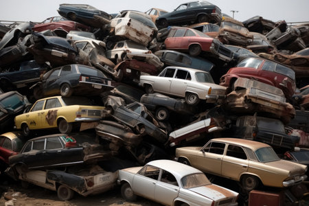 A pile of cars created with generative AI technologyの素材