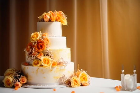 A multi-tiered wedding cake with lots of decoration created with generative AI technologyの素材