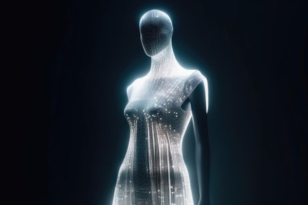 An Elegant Dress Made of Fibre Optic Cables on a Mannequin created with generative AI technologyの素材