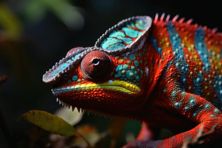 Colorful chameleon close up created with generative AI technologyの素材