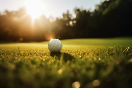 Close-up of a golf ball on the green created with generative AI technologyの素材