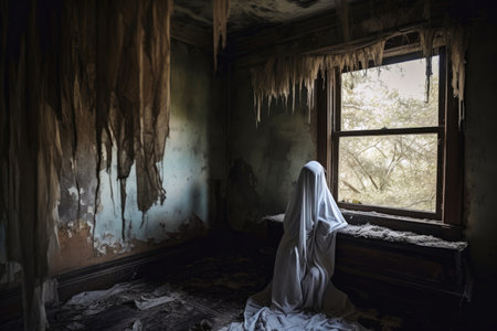 Inside an abandoned haunted house created with generative AI technologyの素材